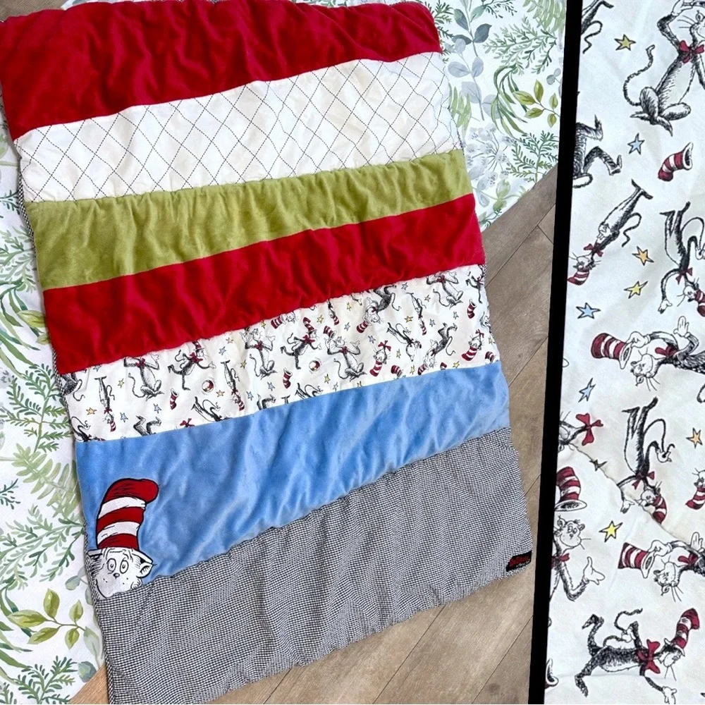 Dr. Seuss Baby Color Block Reversible Crib Quilt Comforter Patchwork Play Mat